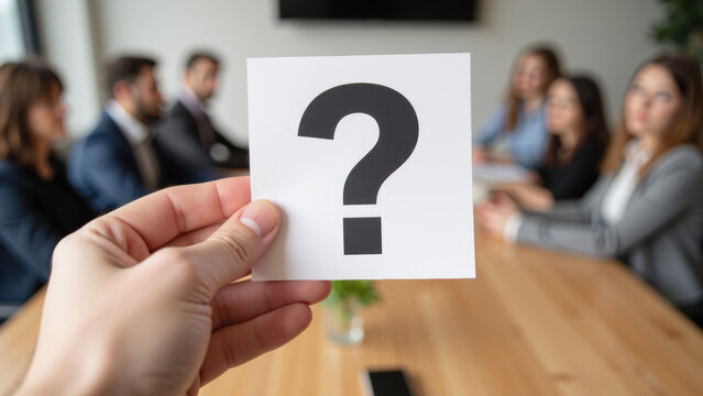 Question mark business meeting teamwork brainstorming office decision making collaboration professional discussion planning