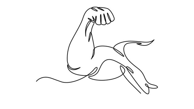 Arm continuous one line drawing, Human arm bicep icon continuous one line drawing outline vector illustration, Strong arm continuous one line drawing showing muscle and power concept, Continuous one