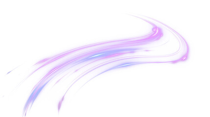 Abstract purple neon swoosh with smooth glowing light trails and gradient highlights, isolated PNG overlay for motion graphics, tech and sci-fi designs, transparent background. © SERHII