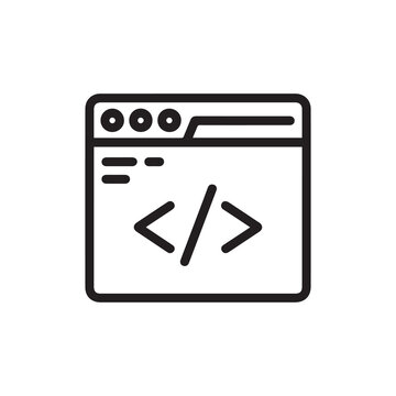 Programming icon featuring code symbols in browser window interface