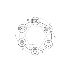 Obraz premium A simple black and white illustration of connected communication icons