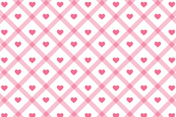 A vibrant pink and white patterned background with hearts and crisscrossing lines
