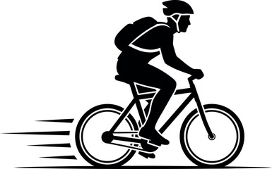 Naklejka premium Black vector silhouette of an extreme cyclist riding a mountain bike on a race speed jump illustration