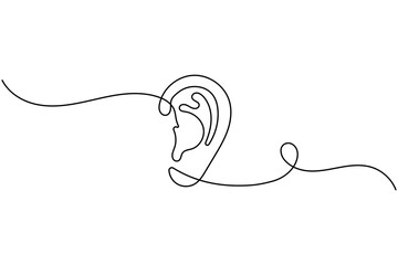 Fototapeta premium Human ear single line art illustration isolated on white background for health and sound