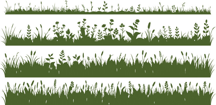 Green Grass Border Set Nature Lawn Silhouette Collection
