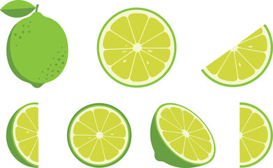 Fresh Yellow Lemon Collection with Whole Fruit, Slices and Wedges Isolated on Light Background Vector Illustration