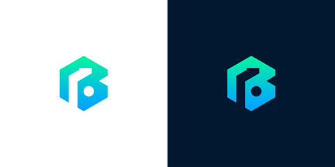 Sleek and vibrant abstract letter B logo design featuring a modern geometric shape with a dynamic blue-green gradient, ideal for corporate branding or technology ventures © anello