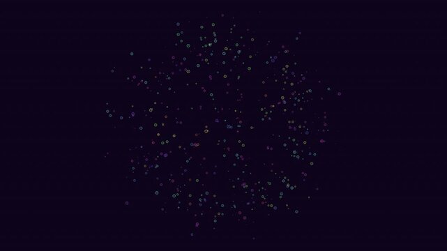 Abstract colorful particle dots floating on dark background, seamless motion