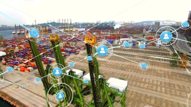 Animation of network of connections with icons over port