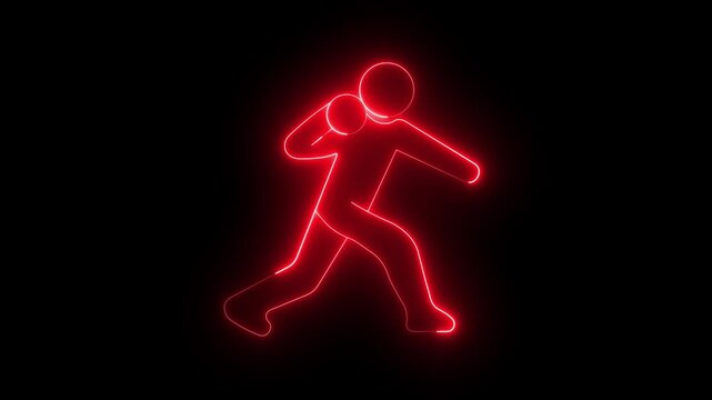 glowing neon Shot Put Icon animation on black background. Shot put athlete silhouette icon throwing ball sport competition illustration. 4k video animation.