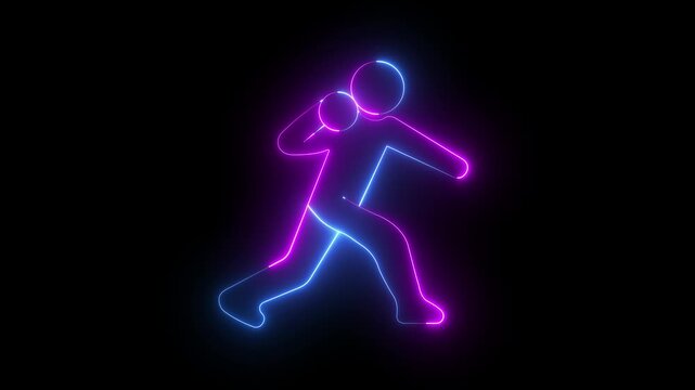 glowing neon Shot Put Icon animation on black background. Shot put athlete silhouette icon throwing ball sport competition illustration. 4k video animation.