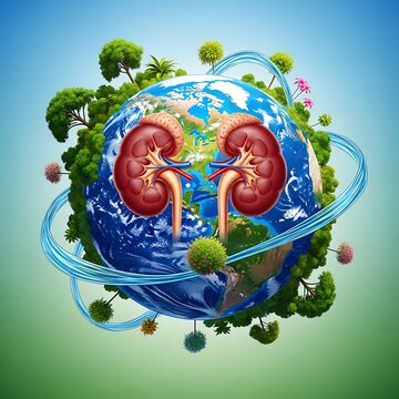Vibrant illustration of earth with kidneys and green trees growing on its surface
