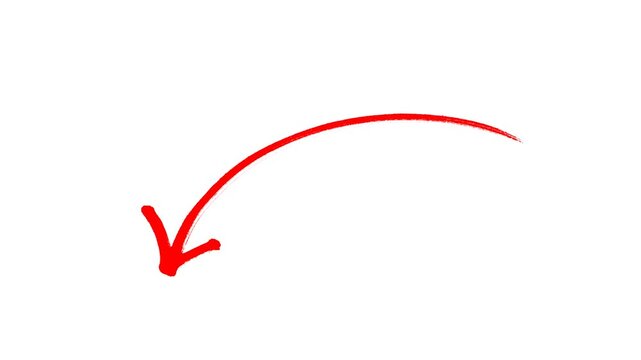 Hand-drawn red arrow icon brush stroke, red arrow marker is isolated on a transparent background.