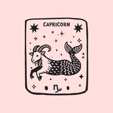 Naive folk illustration of Capricorn. Trendy vector illustration.
