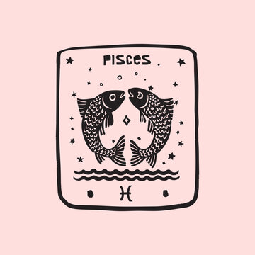 Naive folk illustration of Pisces. Trendy vector illustration.
