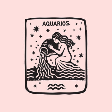 Naive folk illustration of Aquarious. Trendy vector illustration.