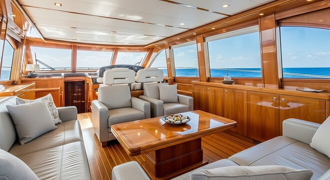 Luxury yacht interior with ocean view