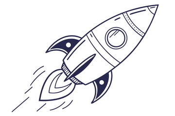 Fototapeta premium A minimalist vector graphic illustration of a rocket ship blasting off into space with motion lines