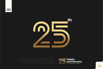 25th anniversary gold luxury corporate logotype on dark background with modern minimal number