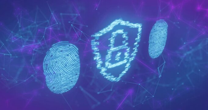 On opening central fingerprint pixelating into shield shattering and reforming for authentication