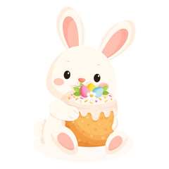Obraz premium Vector cartoon image of an Easter bunny. Easter holiday concept: Easter cakes, eggs, bunny, etc. Element for your design.