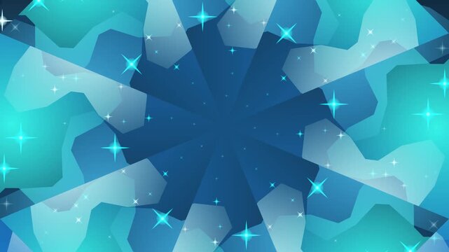 Blue and teal abstract geometric star pattern with glowing lights.