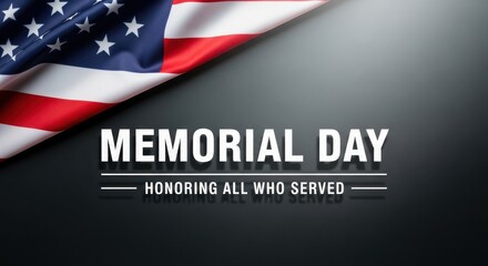 Fototapeta premium Memorial day greeting card with american flag and honoring all who served text on a dark background