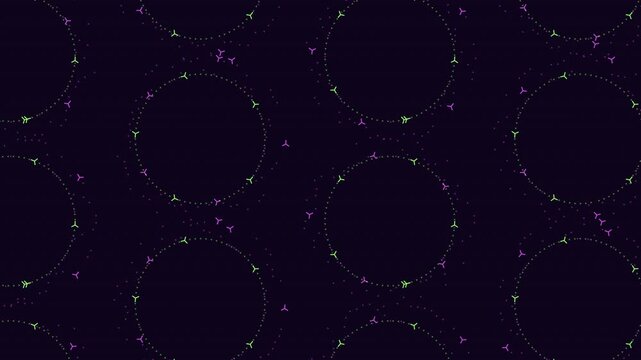 Abstract dark purple seamless circle pattern background with neon dotted rings