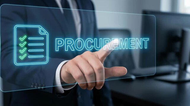 Digital procurement deals contract and invoice document management for business transactions and contract processes in office setting virtual screen