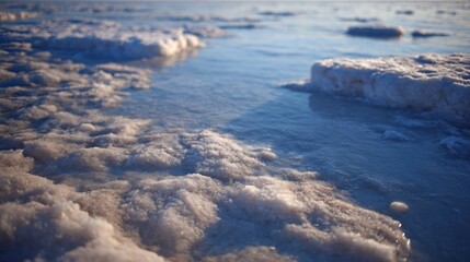 Fototapeta premium Intricate Crystalline Salt Patterns Forming on a Water Surface in Sunlight
