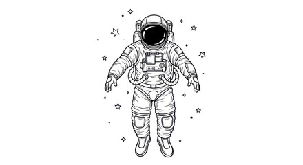 Astronaut floating in space with stars. Hand-drawn illustration. © Kamar