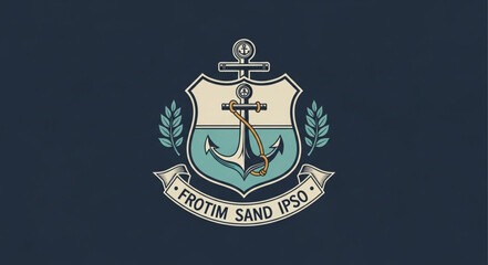 Elegant emblem featuring an anchor and nautical elements on a navy background. © Rifni