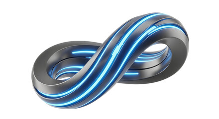 Fototapeta premium A futuristic silver and blue infinity symbol on transparent background white background