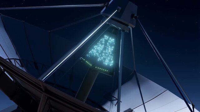 Satellite Dish Transmitting Data at Night Global Communication