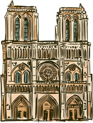 Fototapeta premium Gothic Cathedral Facade Illustration