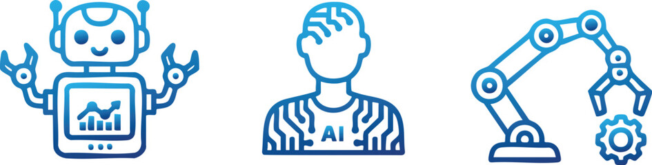 Obraz premium Business Automation AI and Robotics Line Icon