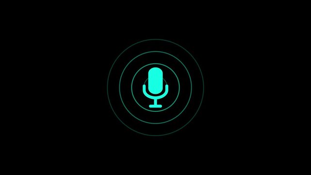 Voice recording podcast mic microphone button icon animation. Radio waves podcast Audio microphone animation on the black background.