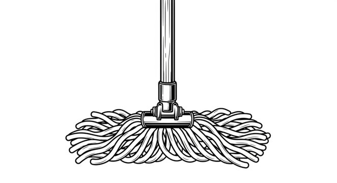 Detailed illustration of a cleaning mop with a long handle and absorbent head for floor care.