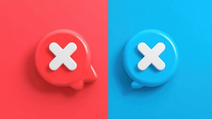 Fototapeta premium Digital Background Split in Red and Blue With Comment Bubble Icon Crossed by Horizontal Bar