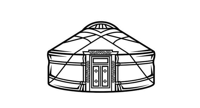 Detailed illustration of a traditional yurt dwelling, showcasing architectural design.