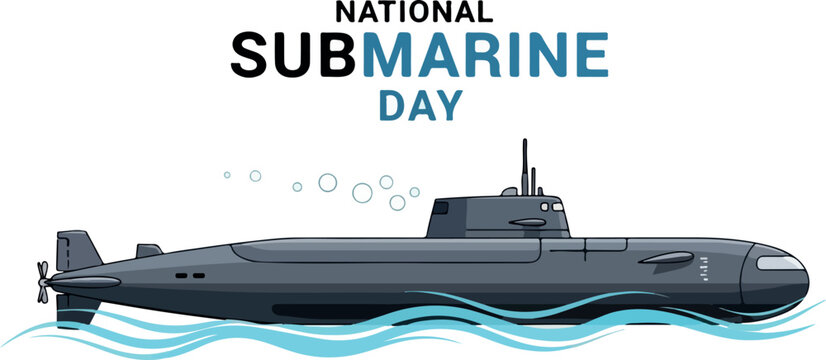 Modern submarine diving deep in ocean on National Submarine Day