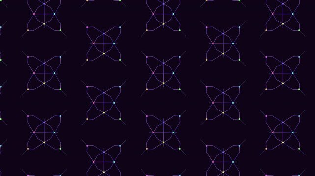 Abstract glowing network nodes and lines pattern background, seamless motion