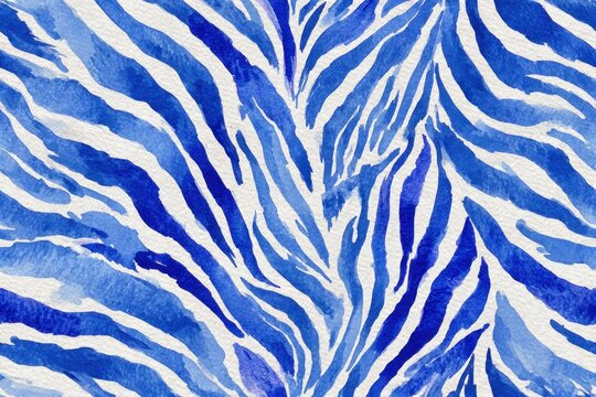 Blue and white zebra stripes pattern with textured watercolor style for background, design and artistic decoration in abstract animal print concept.