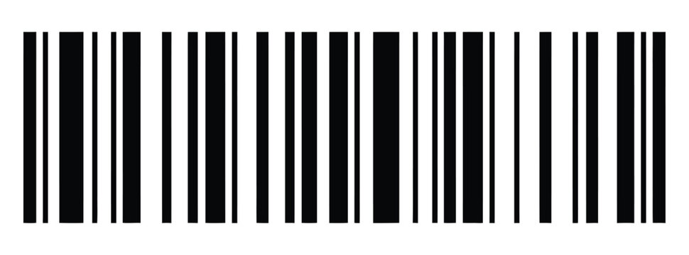 Fake long barcode illustration with transparent background, displaying bold black vertical bars for retail scanning, product identification and commerce design