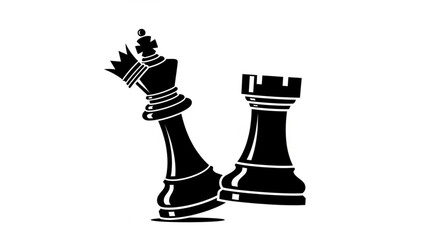 Chess pieces - King and Rook, a strategic black and white image. © wiwit