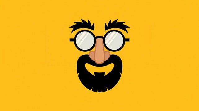 A cartoon face with beard and glasses on yellow background