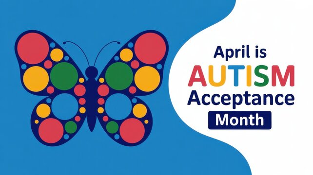 April is autism acceptance month awareness ribbon butterfly
