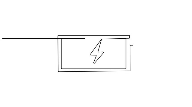 Animation Battery Lightning line continuous pattern. Power up electricity icon template concept. Animation on white background 4K.
