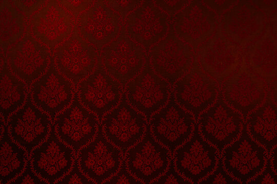 Luxury Dark Red Damask Pattern Texture with Floral Ornament