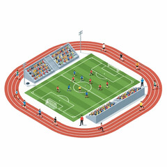 Isometric Sports Stadium with Soccer Field and Running Track. © ahmad